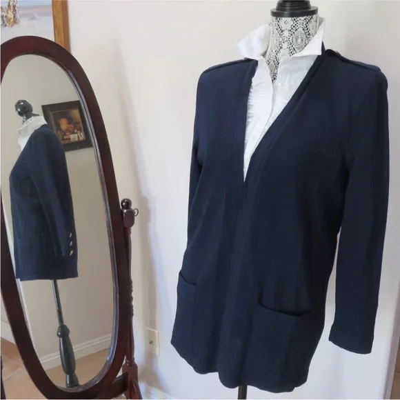 St John Separates Dark Blue Knit Open Front Cardigan 8 Women's - Picture 9 of 9